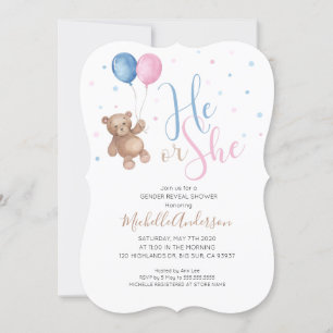 Teddy Bear Baby Gender Reveillez Shower Invitation
