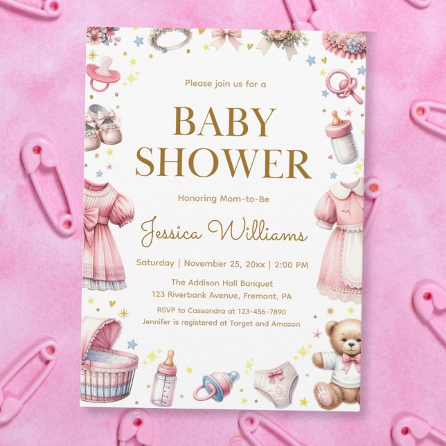 Teddy Bear Baby Girl Douche Invitation (Créateur téléchargé)