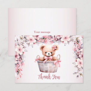 Teddy Bear Baby Girl Pink Blume Party Elegant Dankeskarte