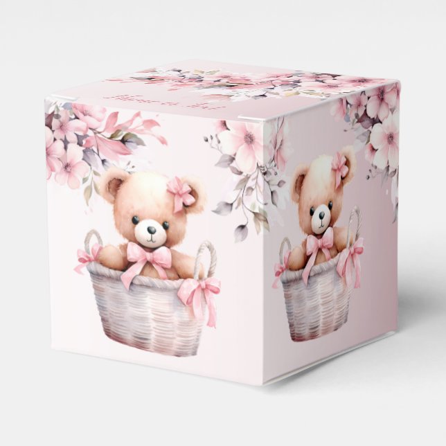 Teddy Bear Baby Girl Pink Blume Party Elegant Geschenkschachtel (Vorderseite)