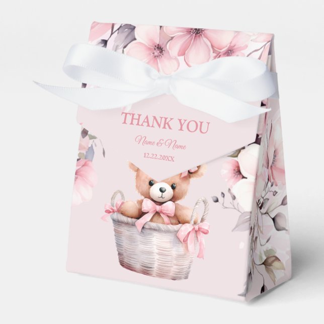 Teddy Bear Baby Girl Pink Blume Party Elegant Geschenkschachtel (Vorderseite)