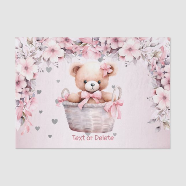 Teddy Bear Baby Girl Pink Blume Party Elegant Seidenpapier (Vorderseite)