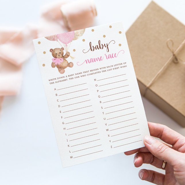 Teddy Bear Baby Name Race Baby Shooting Game Card Einladung (Von Creator hochgeladen)