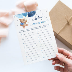 Teddy Bear Baby Name Race Baby shower Carte de jeu