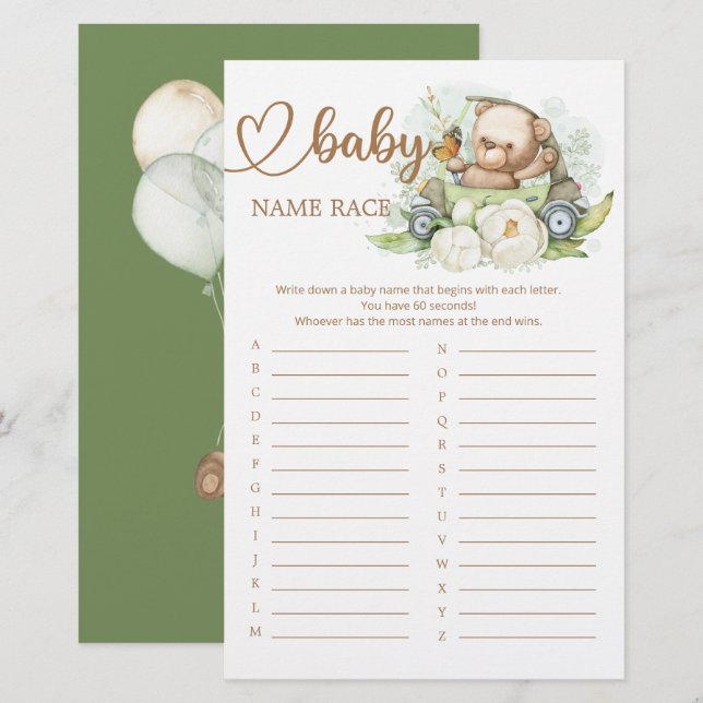 Teddy Bear Baby Shooter Baby Name Race Game (Vorne/Hinten)