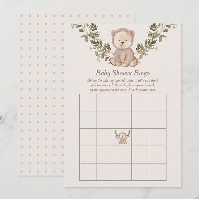 Teddy Bear Baby Shooter Bingo Game Template Einladung (Vorne/Hinten)
