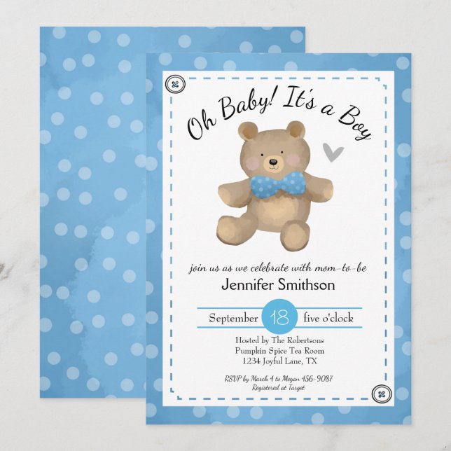 Teddy Bear Baby Shooter Oh Baby Einladung (Vorne/Hinten)