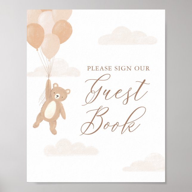 Teddy Bear Baby Shooting Guest Book Sign Poster (Vorne)