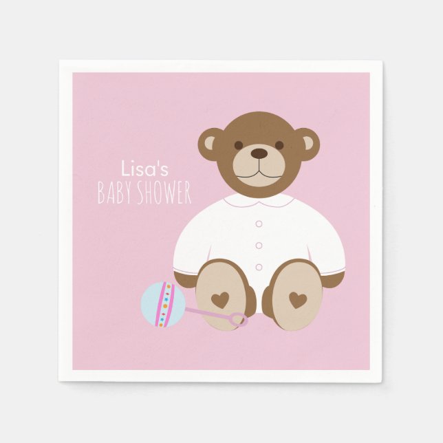 Teddy Bear Baby Shooting Paper Napkin - auf rosa Serviette (Vorderseite)