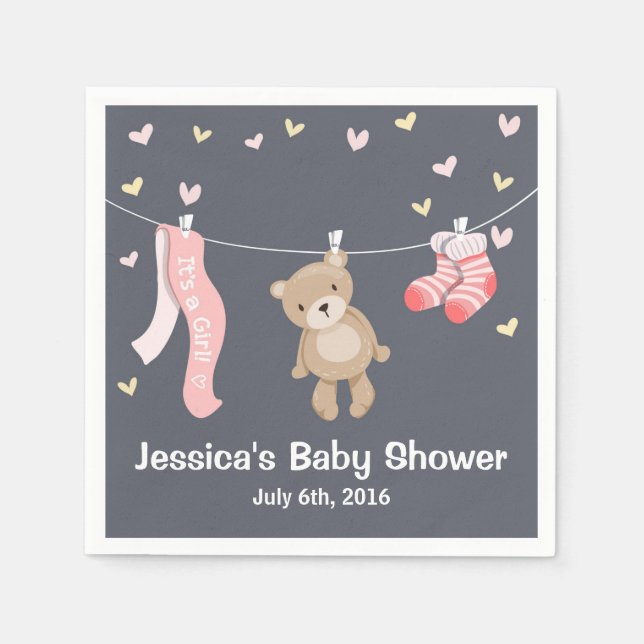 Teddy Bear Baby Shooting Paper Napkin Girl Gray Pi Serviette (Vorderseite)