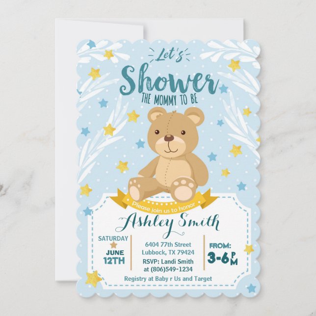 Teddy Bear Baby Showeinladung Einladung (Vorderseite)