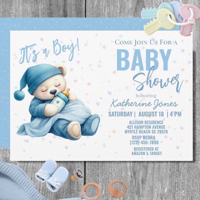 Teddy Bear Baby Shower Blue Boy Einladung (Von Creator hochgeladen)