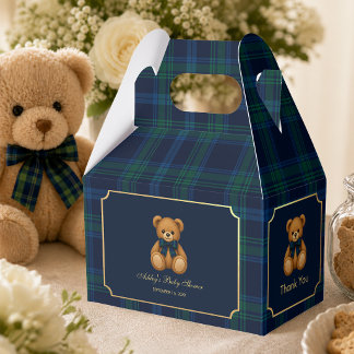 Teddy Bear Baby Shower Blue Green Plaid Thank You Geschenkschachtel