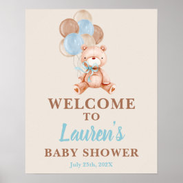 Teddy Bear Baby Shower Boy Begrüßungszeichen Poster