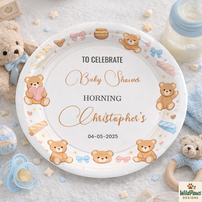 Teddy Bear Baby Shower Boy | Cute Blue Bear Pappteller (Teddy Bear Baby Shower Boy | Cute Blue Bear Paper Plates
)