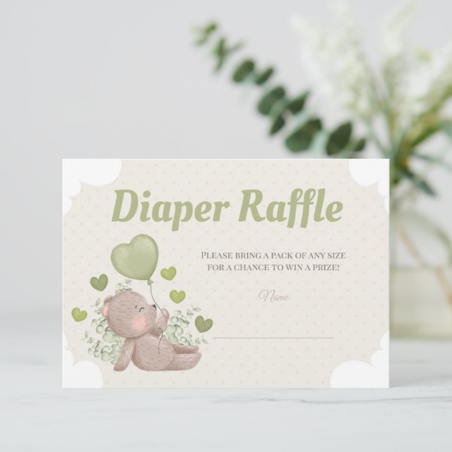 Teddy Bear Baby Shower Boy Diaper Raffekarte Einladung (Stehend Vorderseite)