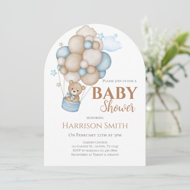 Teddy Bear Baby Shower Boy Einladung (Stehend Vorderseite)