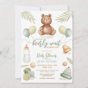 Teddy Bear Baby Shower Boy Girl Mint Barely warten Einladung
