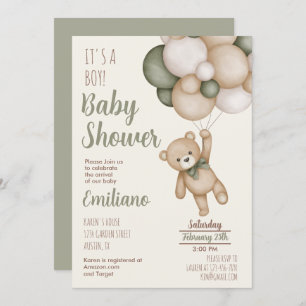 Teddy Bear Baby shower Boy Invitation