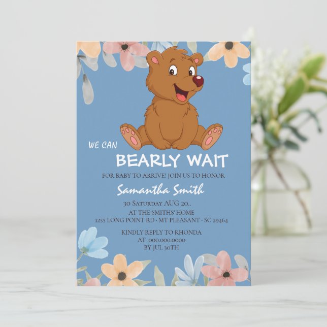 Teddy Bear Baby shower Boy Invitation (Debout devant)