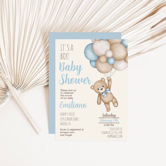 Teddy Bear Baby shower Boy Invitation (Créateur téléchargé)