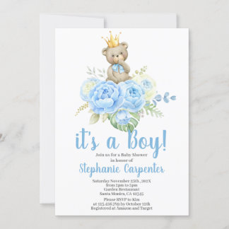 Teddy Bear Baby shower Boy Invitation