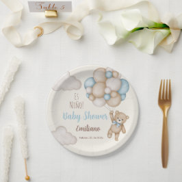 Teddy Bear Baby Shower Boy Spanisch Pappteller
