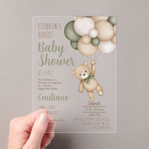 Teddy Bear Baby Shower Boy Spanischer Acryl Invita Acryleinladungen