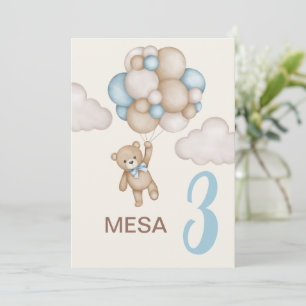 Teddy Bear Baby Shower Boy Spanisches Tischzeichen Einladung