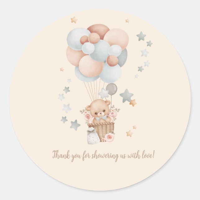 Teddy Bear Baby Shower danke Runder Aufkleber (Vorderseite)
