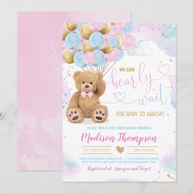 Teddy Bear Baby Shower Einladung (Vorne/Hinten)