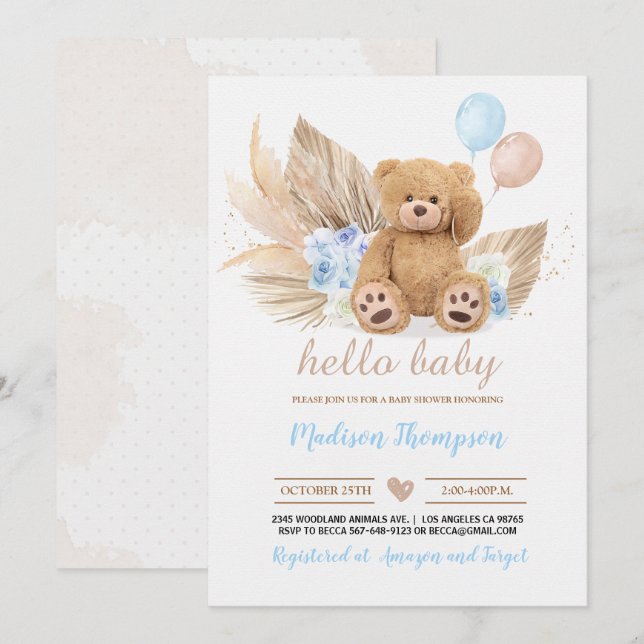 Teddy Bear Baby Shower Einladung (Vorne/Hinten)