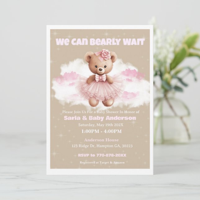 Teddy Bear Baby Shower Einladung (Stehend Vorderseite)