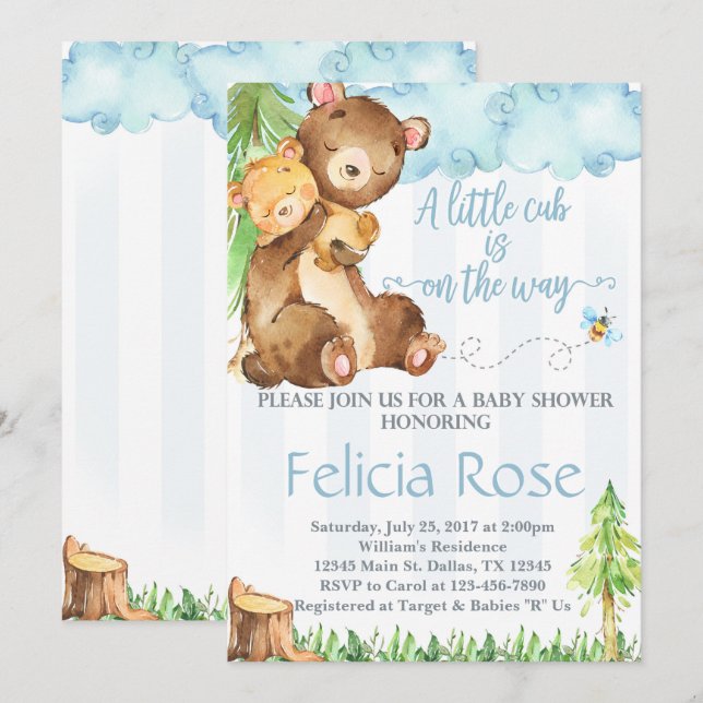 Teddy Bear Baby Shower Einladung Blue Boy einladen (Vorne/Hinten)