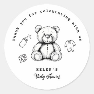 Teddy Bear Baby Shower Einladung, Geschlecht neutr Runder Aufkleber