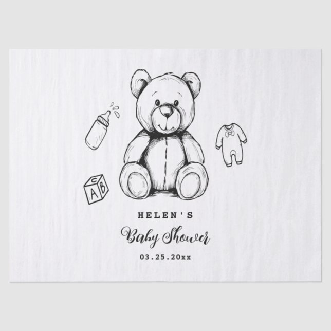 Teddy Bear Baby Shower Einladung, Geschlecht neutr Seidenpapier (Vorderseite)