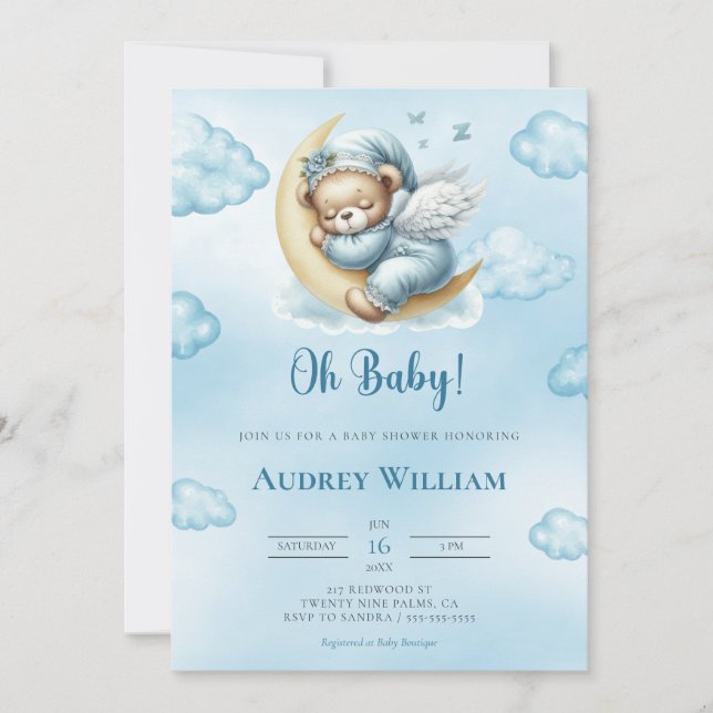 Teddy Bear Baby Shower Einladung Oh Baby (Vorderseite)