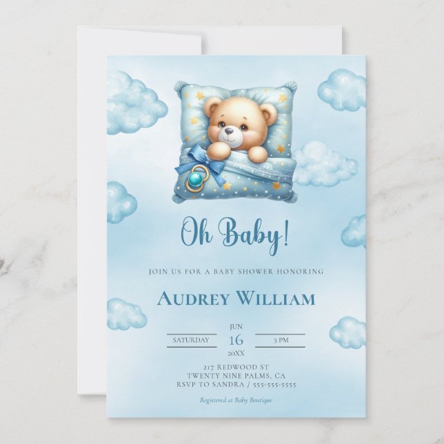 Teddy Bear Baby Shower Einladung Oh Baby Kissen (Vorderseite)