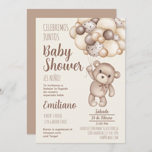 Teddy Bear Baby shower espagnol Invitation (Devant / Derrière)