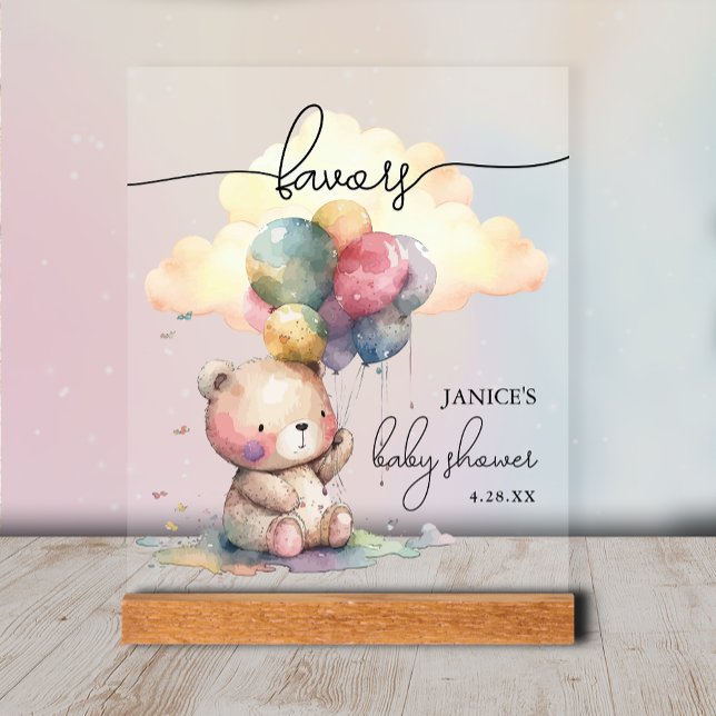Teddy Bear Baby Shower Favoriten Acrylschild (Teddy Bear Baby Shower Favors Tabletop Acrylic Sign)