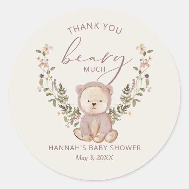 Teddy Bear Baby Shower Fevor Runder Aufkleber (Vorderseite)