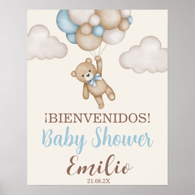 Teddy Bear Baby shower garçon Affiche de bienvenue (Devant)