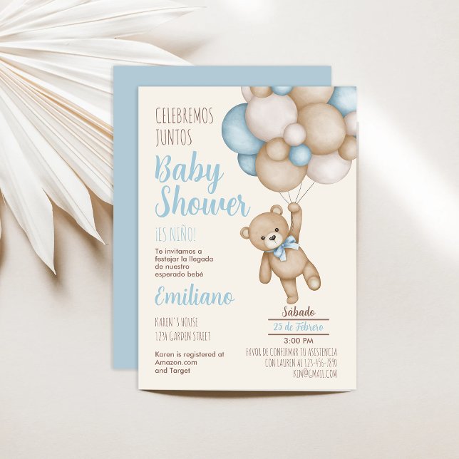Teddy Bear Baby shower garçon Espagnol Invitation (Créateur téléchargé)