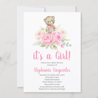Teddy Bear Baby Shower Girl Einladung