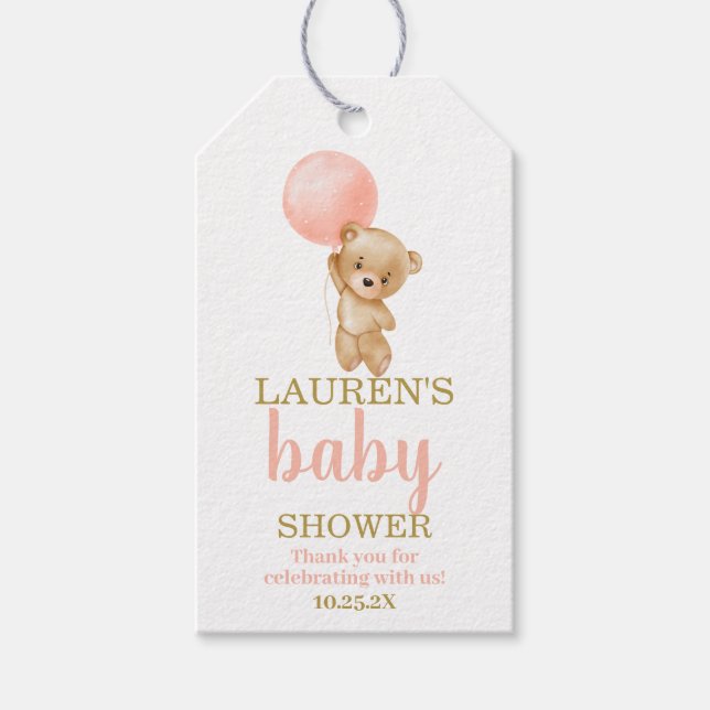 Teddy Bear Baby Shower Girl Geschenkmarke Geschenkanhänger (Vorderseite)
