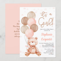 Teddy Bear Baby shower girl Invitation