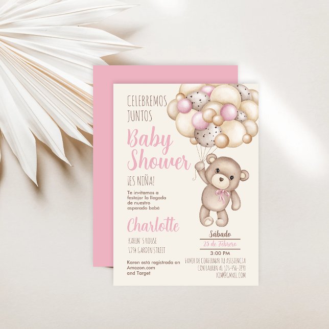 Teddy Bear Baby Shower Girl Spanische Einladung (Von Creator hochgeladen)