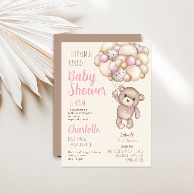Teddy Bear Baby Shower Girl Spanische Einladung (Von Creator hochgeladen)
