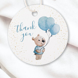 Teddy Bear Baby Shower Gold Blue Vielen Dank Geschenkanhänger