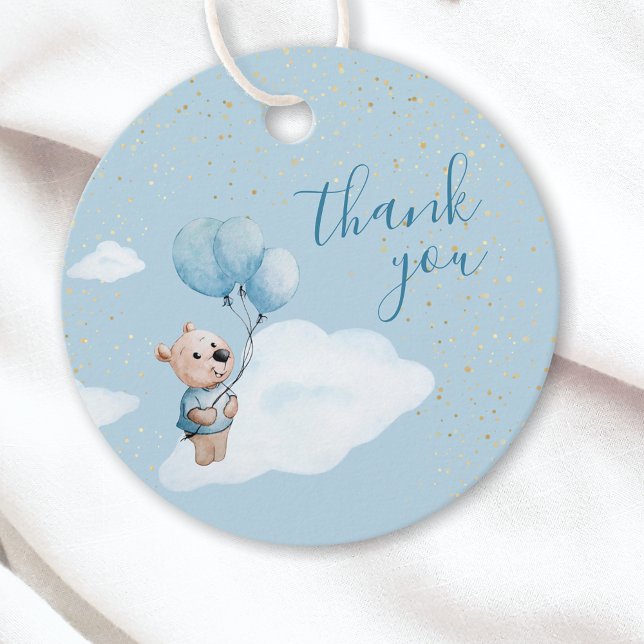 Teddy Bear Baby Shower Gold Blue Vielen Dank Geschenkanhänger (Von Creator hochgeladen)